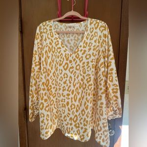 Belle by Kim Gravel Animal Print Charmeuse QVC Gold and White Top